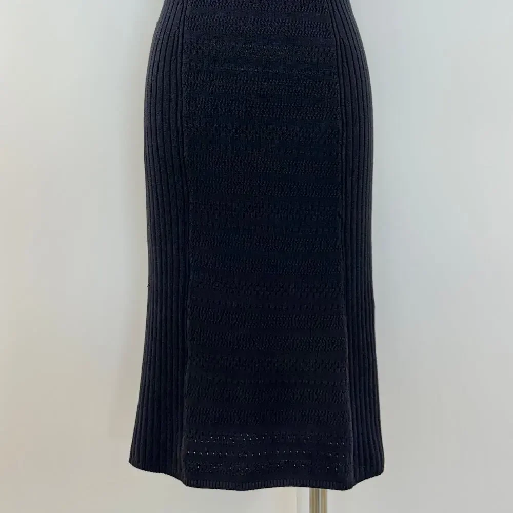Tory Burch Midnight Navy Sleeveless Ribbed Midi Dress